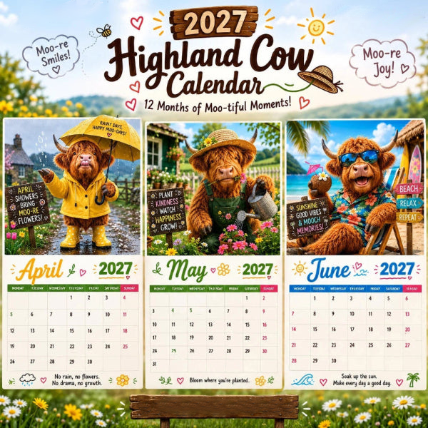 ✨️Überraschung: 50 % Rabatt! 🐮Möge das Jahr 2027 dir jede Menge Glück bringen! 🔥Lustiger Hochlandkuh-Wandkalender 2027 | A4-Wandkalender |