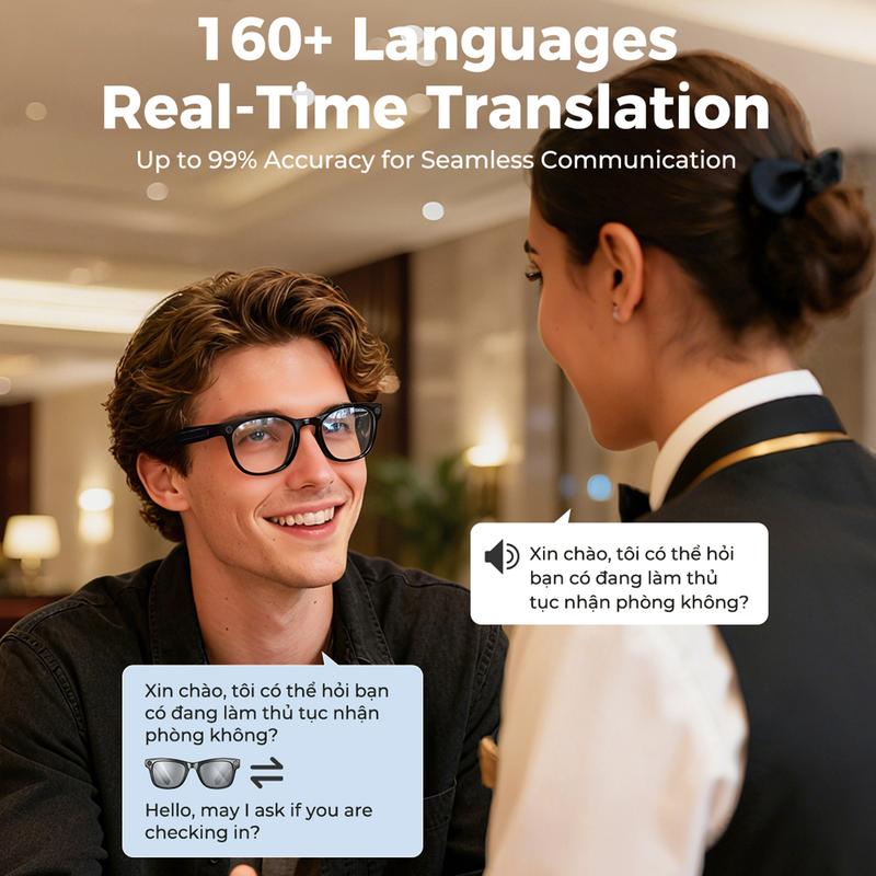 KI-Smart-Brille mit ChatGPT, 8-MP-Kamera und HD 1200P 4K-Videoaufzeichnung, Echtzeitübersetzung in über 160 Sprachen, Bluetooth 5.4, HiFi-Audio- und Musiksteuerung, intelligente Sonnenbrille mit Videoaufzeichnung für unterwegs