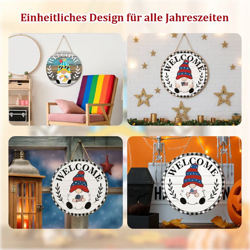 🍁Die schönsten Weihnachtsdekorationen🎄Austauschbares Willkommensschild mit Holzgartenzwerg🎈
