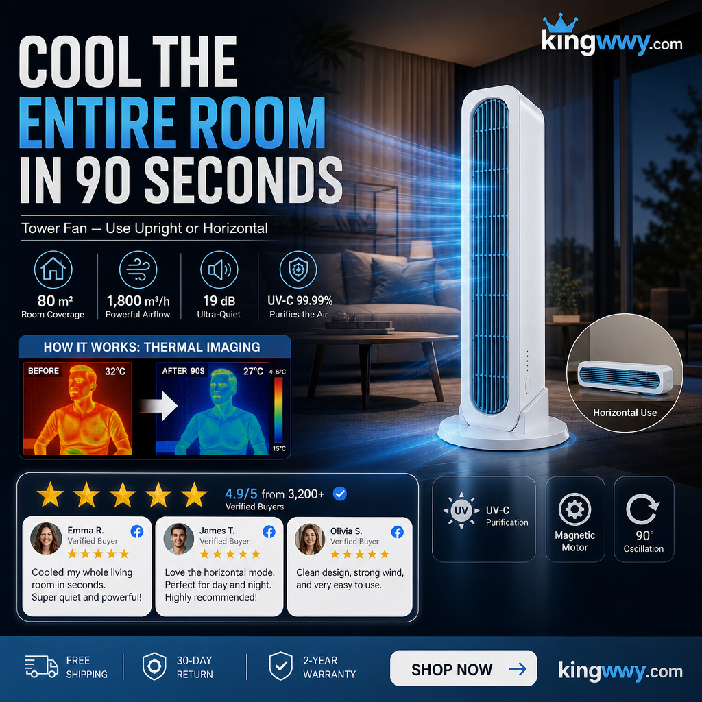【Kühlt den gesamten Raum in 90 Sekunden】 Säulenventilator – eine Klimaanlage, die sowohl vertikal als auch horizontal aufgestellt werden kann