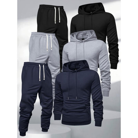 Set aus Kapuzenpullover und Jogginghose für Herren, Sportanzug aus Polyester, einfarbig, langärmelig, leicht dehnbarer Strickstoff