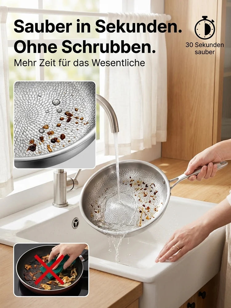 🍳 Verdickte flache Bratpfanne aus reinem Titan, ohne Beschichtung, Boden verformt sich nicht