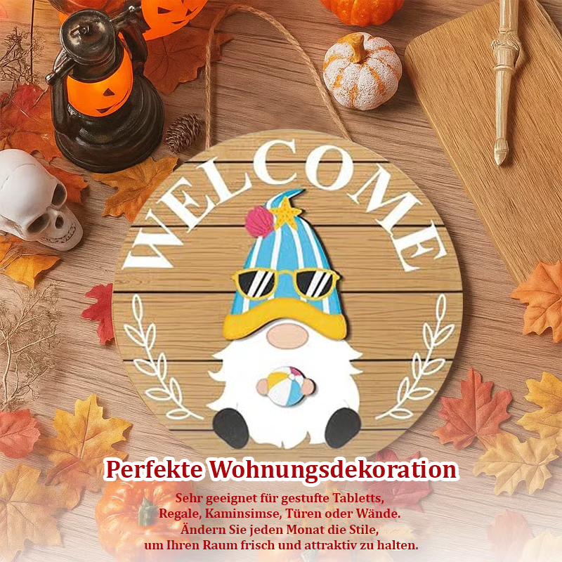 🍁Die schönsten Weihnachtsdekorationen🎄Austauschbares Willkommensschild mit Holzgartenzwerg🎈