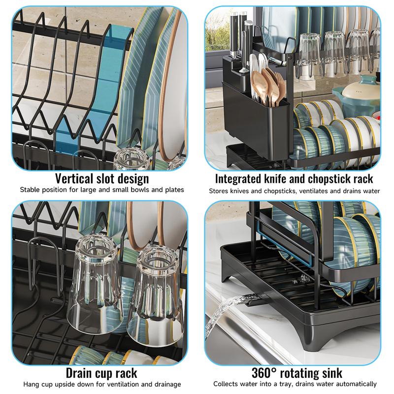 🍽️💧 50% RABATT!! 2-in-1 Geschirr-Abtropfregal mit Ablaufschale – Maximale Fläche, minimaler Platz, schnell trocken ⚡⏰