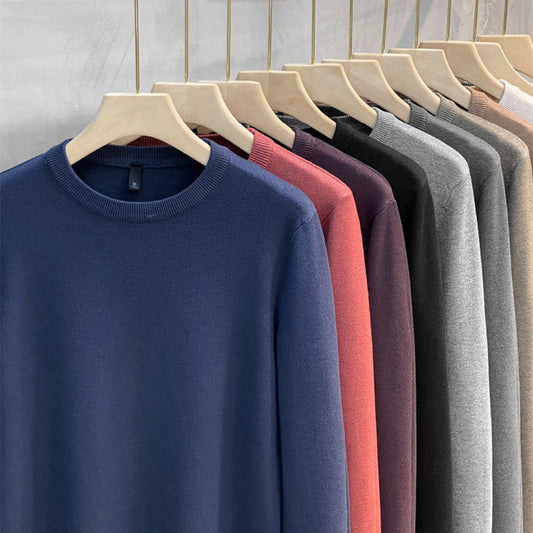 Einfarbiges Strick-Basisshirt mit Rundhalsausschnitt für Herren