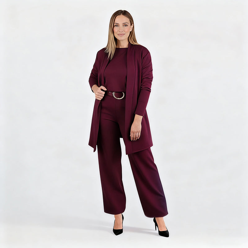 🍁60% RABATT! 🧥 3-teiliges Set: Longline-Cardigan, Top & Hose – Neu im Herbst/Winter – Kuschelig weich, Modischer Layer-Look & Perfekte Passform ✨