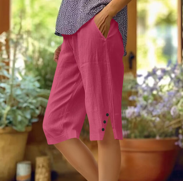⏳Zeitlich begrenztes Sonderangebot⏰Einfarbige Caprihose für Damen mit Seitentaschen