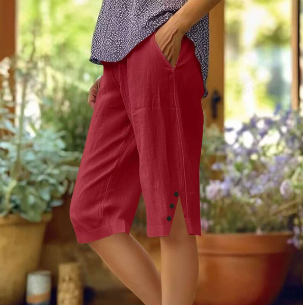 ⏳Zeitlich begrenztes Sonderangebot⏰Einfarbige Caprihose für Damen mit Seitentaschen