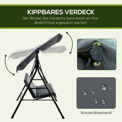 Outsunny Hollywoodschaukel mit Sitzpolster, 3-Sitzer Gartenschaukel mit verstellbarem Sonnendach, Schaukelbank belast bis 240 kg, für Garten, Terrasse, 172 x 110 x 153 cm