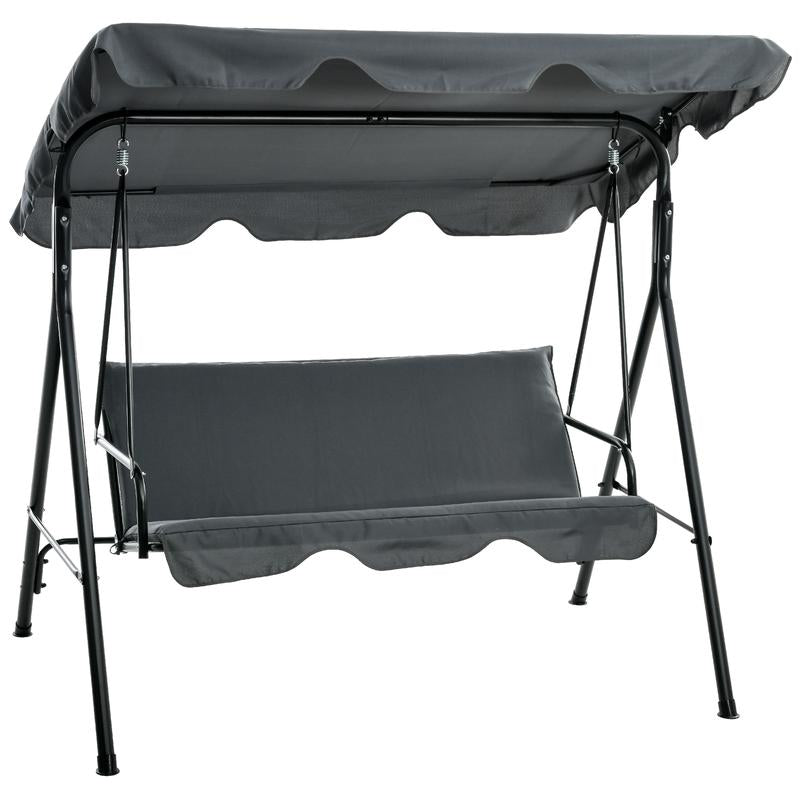 Outsunny Hollywoodschaukel mit Sitzpolster, 3-Sitzer Gartenschaukel mit verstellbarem Sonnendach, Schaukelbank belast bis 240 kg, für Garten, Terrasse, 172 x 110 x 153 cm
