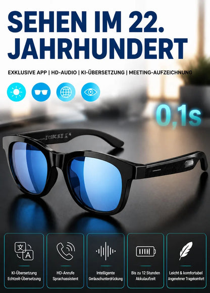 KI-Smart-Brille mit ChatGPT, 8-MP-Kamera und HD 1200P 4K-Videoaufzeichnung, Echtzeitübersetzung in über 160 Sprachen, Bluetooth 5.4, HiFi-Audio- und Musiksteuerung, intelligente Sonnenbrille mit Videoaufzeichnung für unterwegs