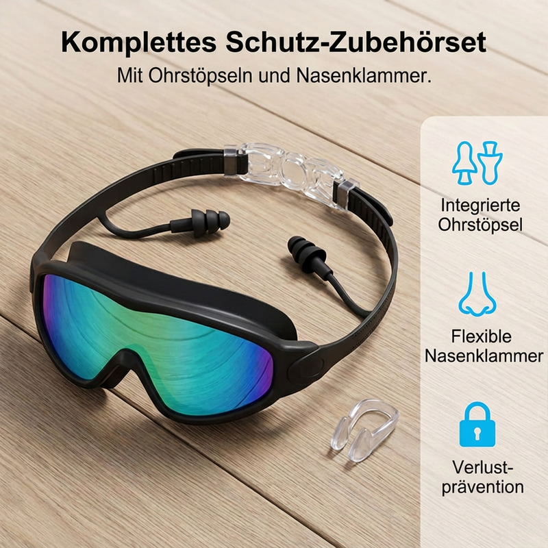 Schwimmbrille für Kinder, 2er-Set – beschlagfreie Schwimmbrille mit Ohrstöpseln, Weitwinkel-Design, bequeme Schwimmbrille aus Silikon für Jungen und Mädchen