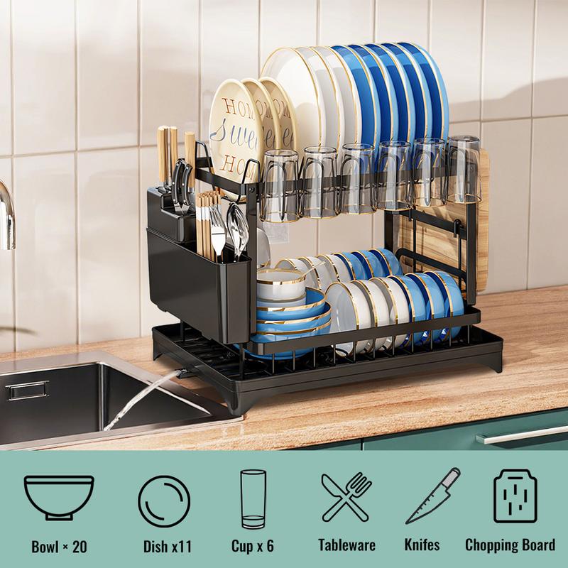 🍽️💧 50% RABATT!! 2-in-1 Geschirr-Abtropfregal mit Ablaufschale – Maximale Fläche, minimaler Platz, schnell trocken ⚡⏰