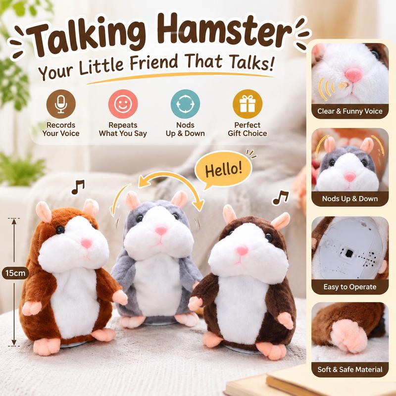 Sprechender Hamster als Plüschtier – wiederholt alles, was man sagt, schüttelt automatisch den Kopf, urkomischer Spaß für Kinder und Erwachsene