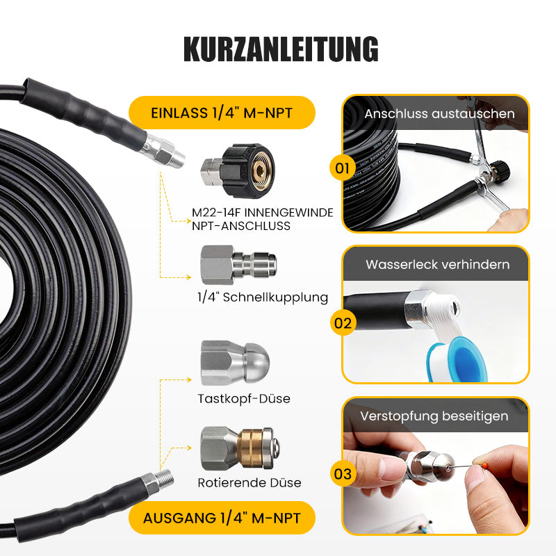 🚿 42% RABATT! ⚡ Reinigungsset für Abwasserkanäle 5800 PSI – Rotierende Düse, Verstärkter Schlauch & Effektive Rohrreinigung 🛠️ Kostenloser Versand