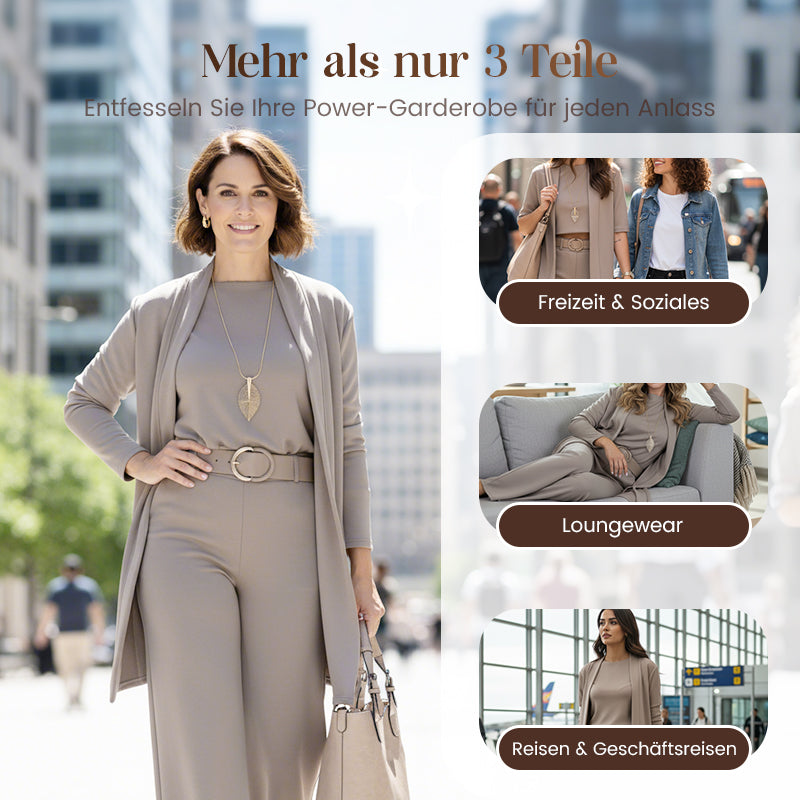 🍁60% RABATT! 🧥 3-teiliges Set: Longline-Cardigan, Top & Hose – Neu im Herbst/Winter – Kuschelig weich, Modischer Layer-Look & Perfekte Passform ✨