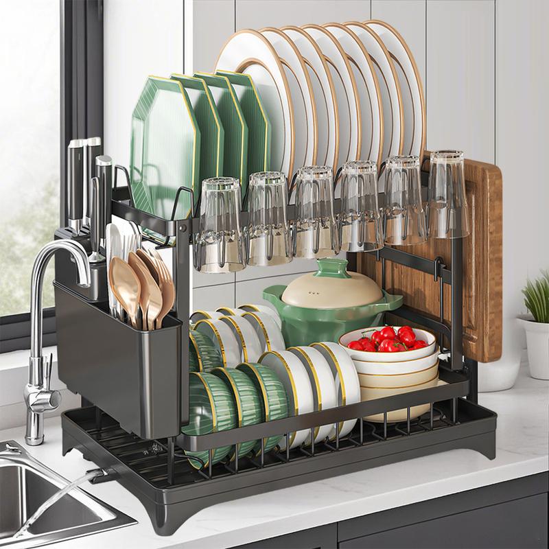 🍽️💧 50% RABATT!! 2-in-1 Geschirr-Abtropfregal mit Ablaufschale – Maximale Fläche, minimaler Platz, schnell trocken ⚡⏰