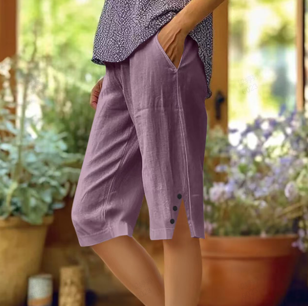 ⏳Zeitlich begrenztes Sonderangebot⏰Einfarbige Caprihose für Damen mit Seitentaschen