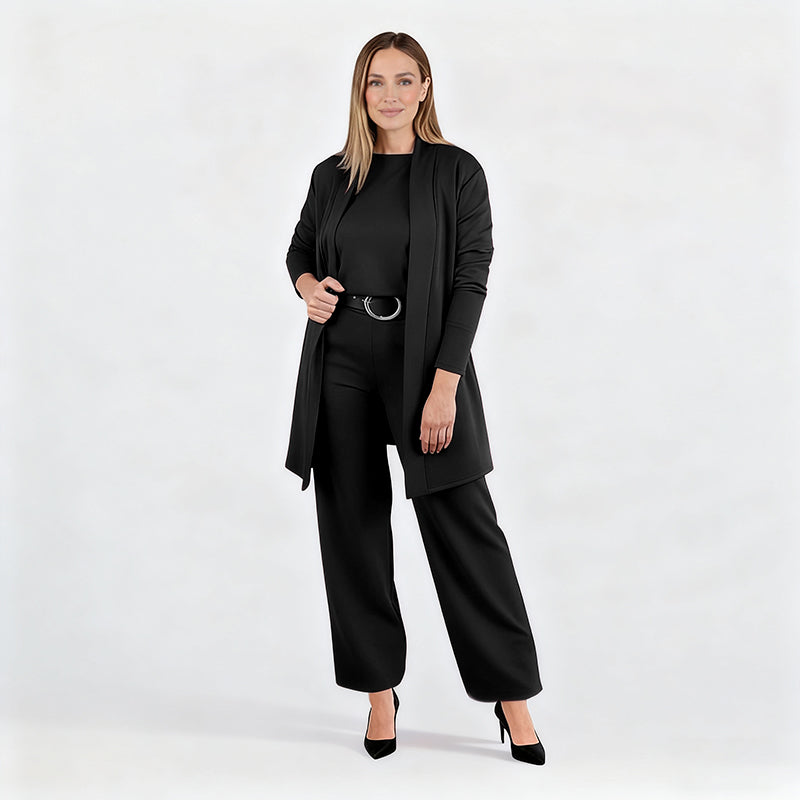 🍁60% RABATT! 🧥 3-teiliges Set: Longline-Cardigan, Top & Hose – Neu im Herbst/Winter – Kuschelig weich, Modischer Layer-Look & Perfekte Passform ✨