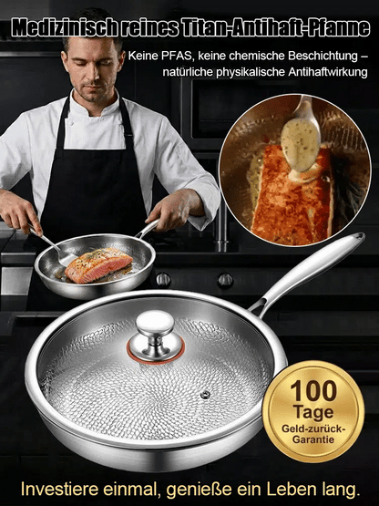 🍳 Verdickte flache Bratpfanne aus reinem Titan, ohne Beschichtung, Boden verformt sich nicht