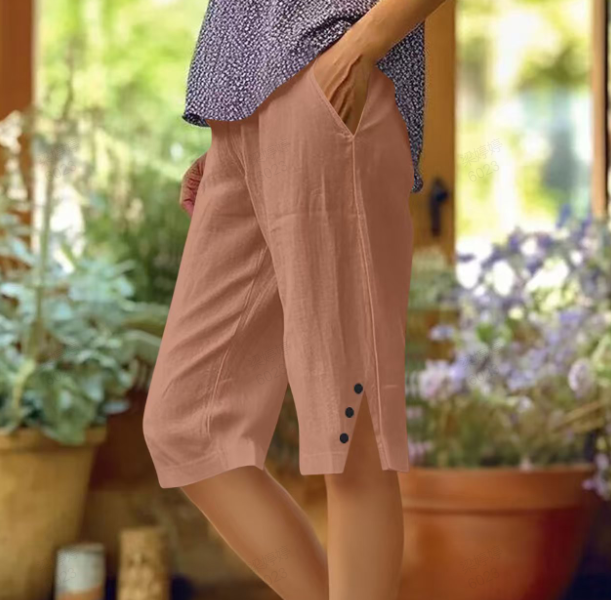 ⏳Zeitlich begrenztes Sonderangebot⏰Einfarbige Caprihose für Damen mit Seitentaschen