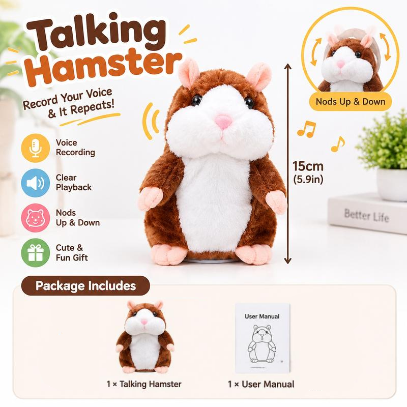 Sprechender Hamster als Plüschtier – wiederholt alles, was man sagt, schüttelt automatisch den Kopf, urkomischer Spaß für Kinder und Erwachsene
