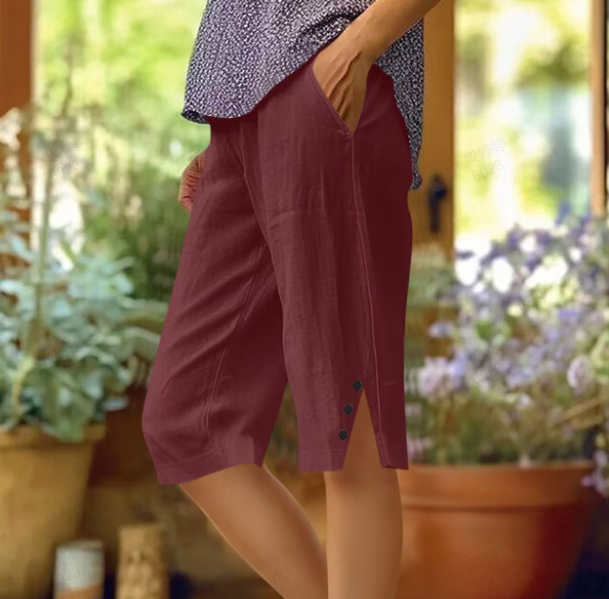 ⏳Zeitlich begrenztes Sonderangebot⏰Einfarbige Caprihose für Damen mit Seitentaschen