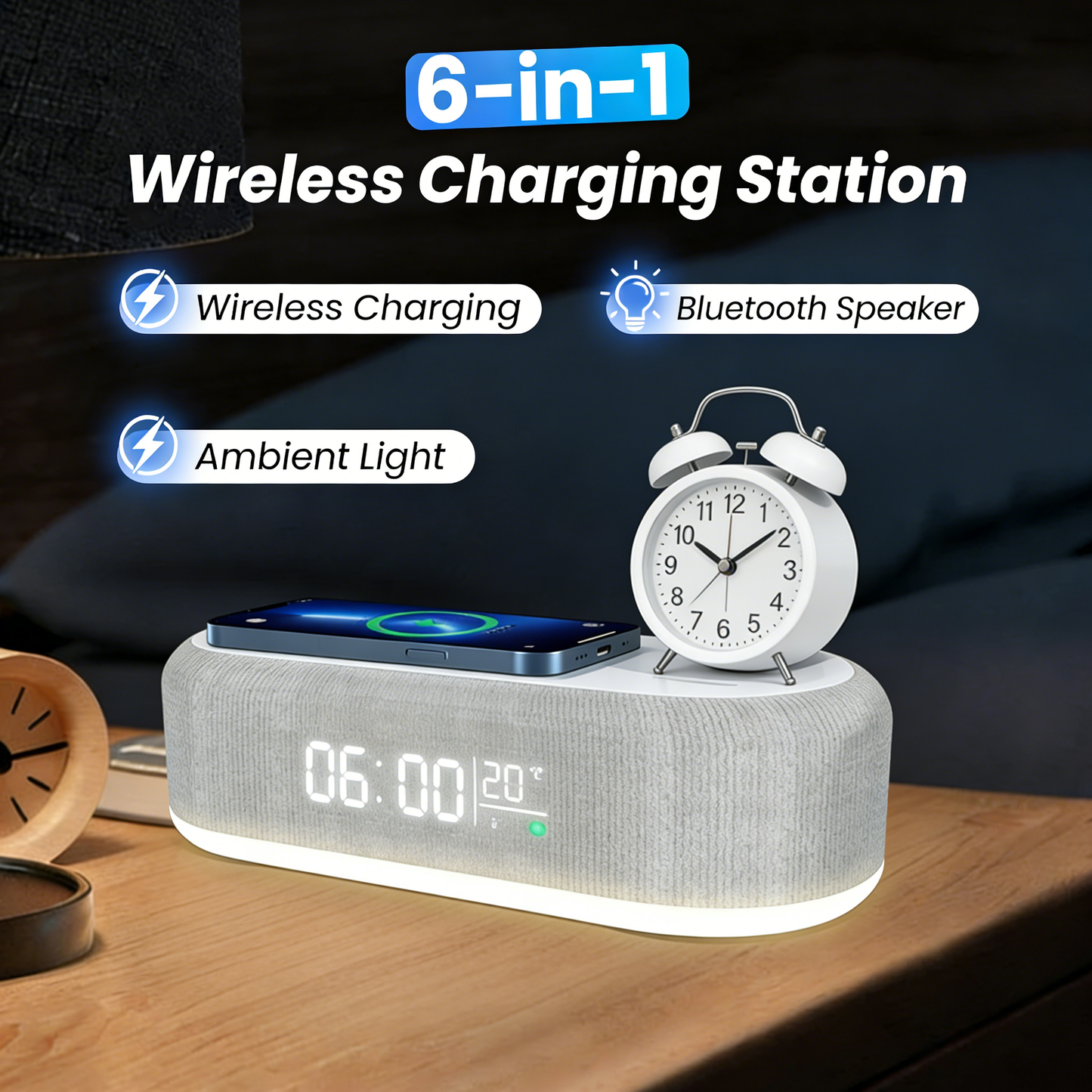 💘 Valentinstagsangebot: 50% Rabatt!🔋6-in-1 Kabellose Ladestation 25W – Uhr, Wecker, Bluetooth-Lautsprecher & Nachtlicht | All-in-One für den Nachttisch!