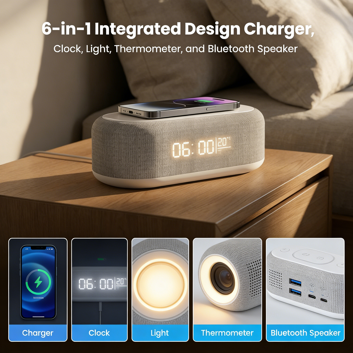 💘 Valentinstagsangebot: 50% Rabatt!🔋6-in-1 Kabellose Ladestation 25W – Uhr, Wecker, Bluetooth-Lautsprecher & Nachtlicht | All-in-One für den Nachttisch!