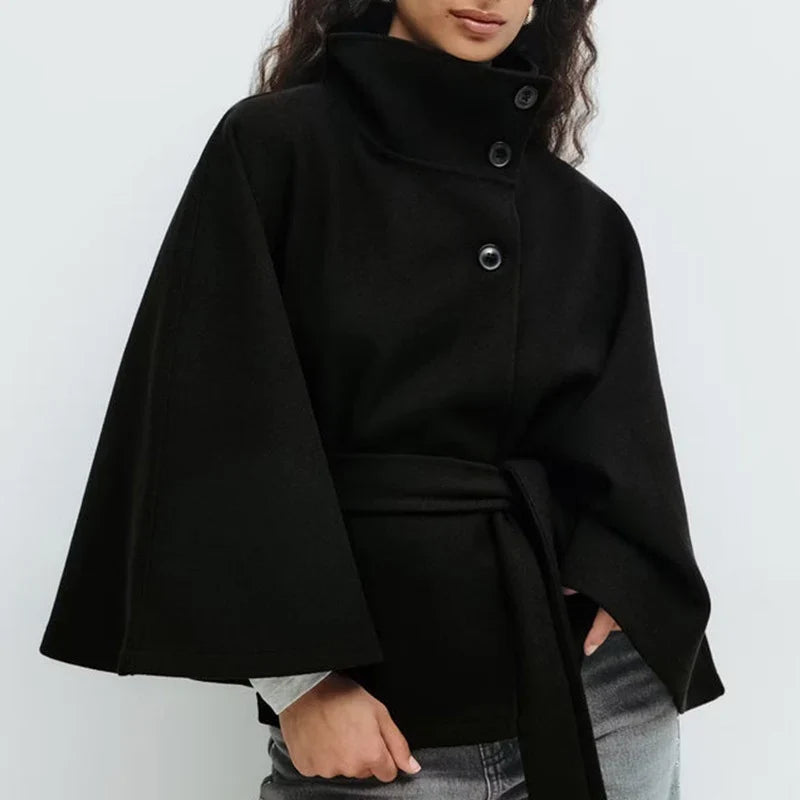 💎 Exklusives Angebot ✨ Damen-Capejacke mit Stehkragen und Taillengürtel – elegante Passform, zeitlose Eleganz und luxuriöse Ausstrahlung 👗