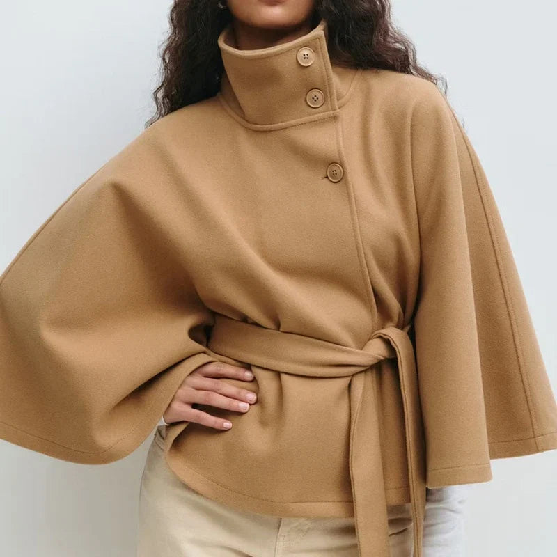 💎 Exklusives Angebot ✨ Damen-Capejacke mit Stehkragen und Taillengürtel – elegante Passform, zeitlose Eleganz und luxuriöse Ausstrahlung 👗