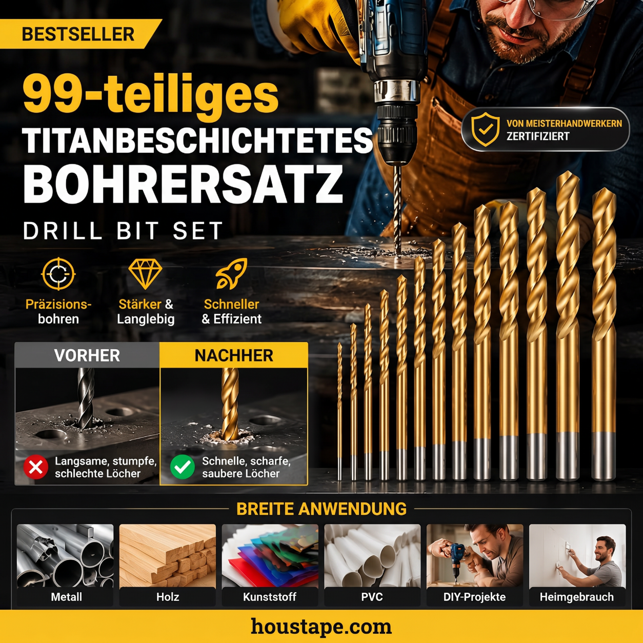 🔧 50% RABATT! ⚡ 99-teiliges Set titanbeschichteter Bohrer – Hochwertig, langlebig & vielseitig – Perfekt für Heimwerker & Profis 🛠️