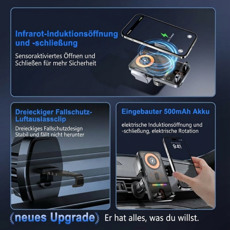 📢📢57 % Rabatt!! ⏰Intelligenter 2-in-1-Autotelefonhalter mit automatischer Drehfunktion und kabellosem Ladegerät⚡