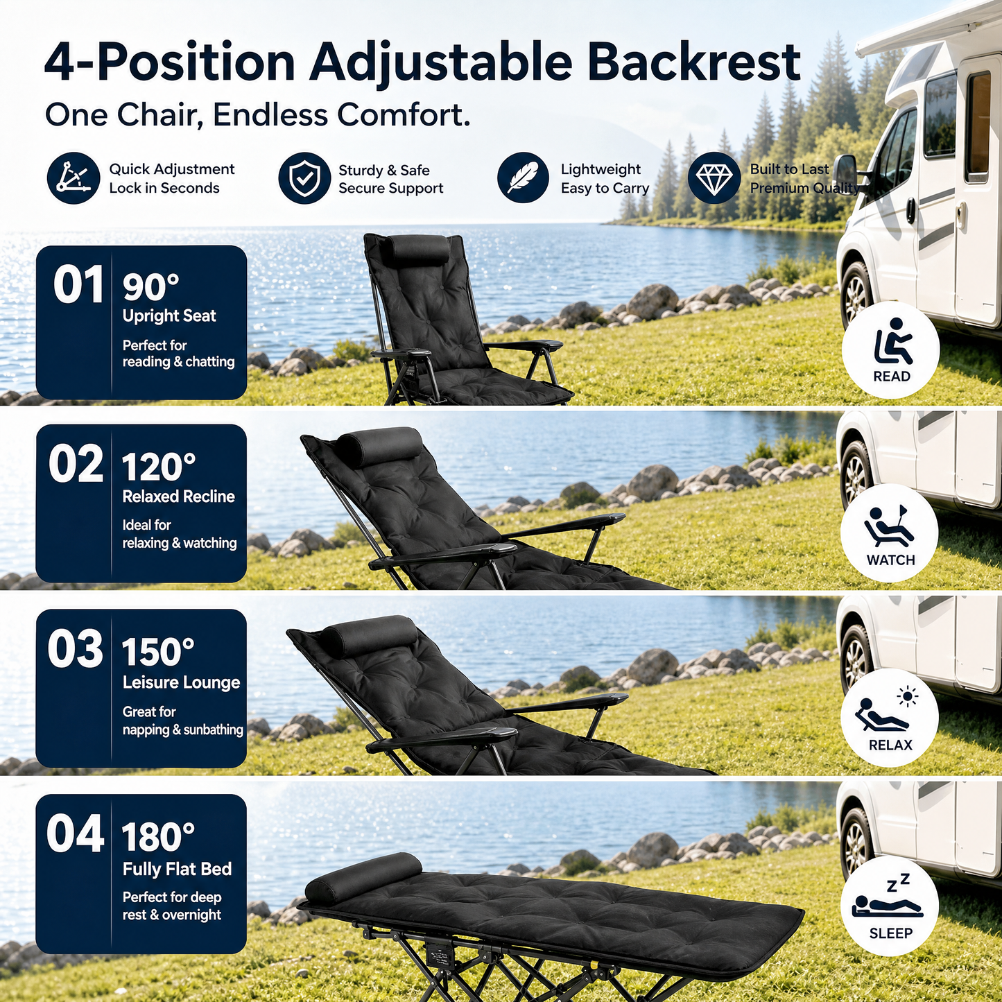 🪑 50% RABATT! 🌿 Tragbarer verstellbarer Klappstuhl für Außenbereich – Leicht, stabil & vielseitig – Ideal für Garten, Camping, Strand oder Terrasse – einfacher Transport und Aufbau 🏕️✨