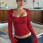 👚 60% RABATT! 🌸 Einfarbiges Damen-T-Shirt – Spitzenblumenmuster, Gesplittete Rüschen & Transparente Ärmel für Romantischen Look ✨