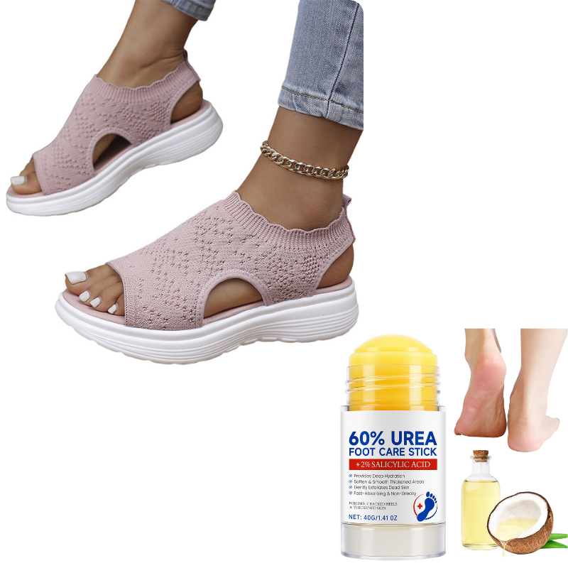 Atmungsaktive Plateau-Sandalen aus Strick für Damen