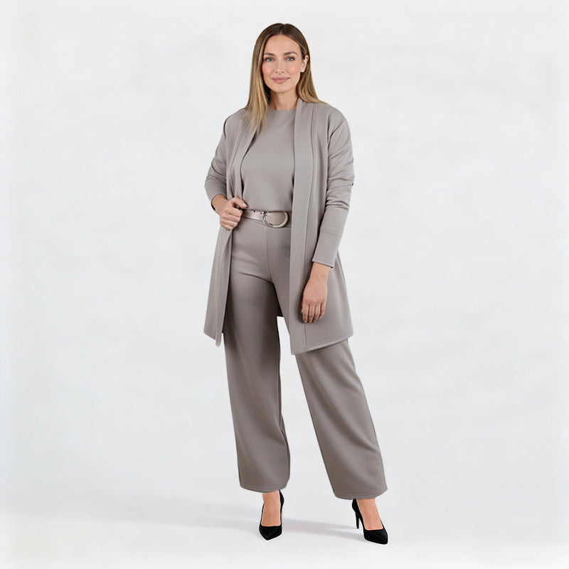 🍁60% RABATT! 🧥 3-teiliges Set: Longline-Cardigan, Top & Hose – Neu im Herbst/Winter – Kuschelig weich, Modischer Layer-Look & Perfekte Passform ✨