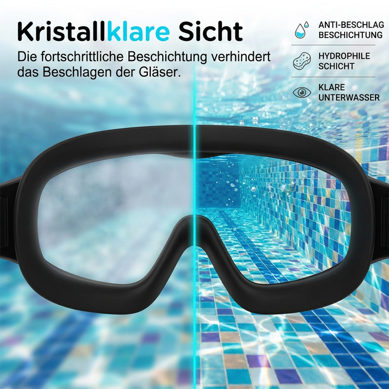 Schwimmbrille für Kinder, 2er-Set – beschlagfreie Schwimmbrille mit Ohrstöpseln, Weitwinkel-Design, bequeme Schwimmbrille aus Silikon für Jungen und Mädchen