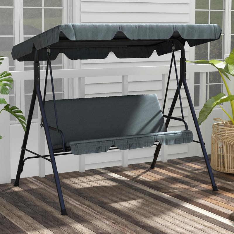 Outsunny Hollywoodschaukel mit Sitzpolster, 3-Sitzer Gartenschaukel mit verstellbarem Sonnendach, Schaukelbank belast bis 240 kg, für Garten, Terrasse, 172 x 110 x 153 cm