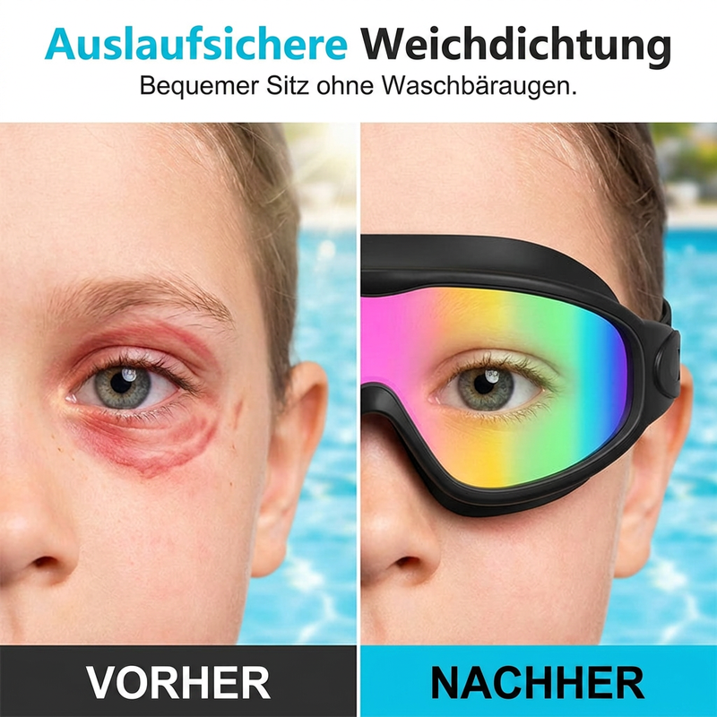 Schwimmbrille für Kinder, 2er-Set – beschlagfreie Schwimmbrille mit Ohrstöpseln, Weitwinkel-Design, bequeme Schwimmbrille aus Silikon für Jungen und Mädchen