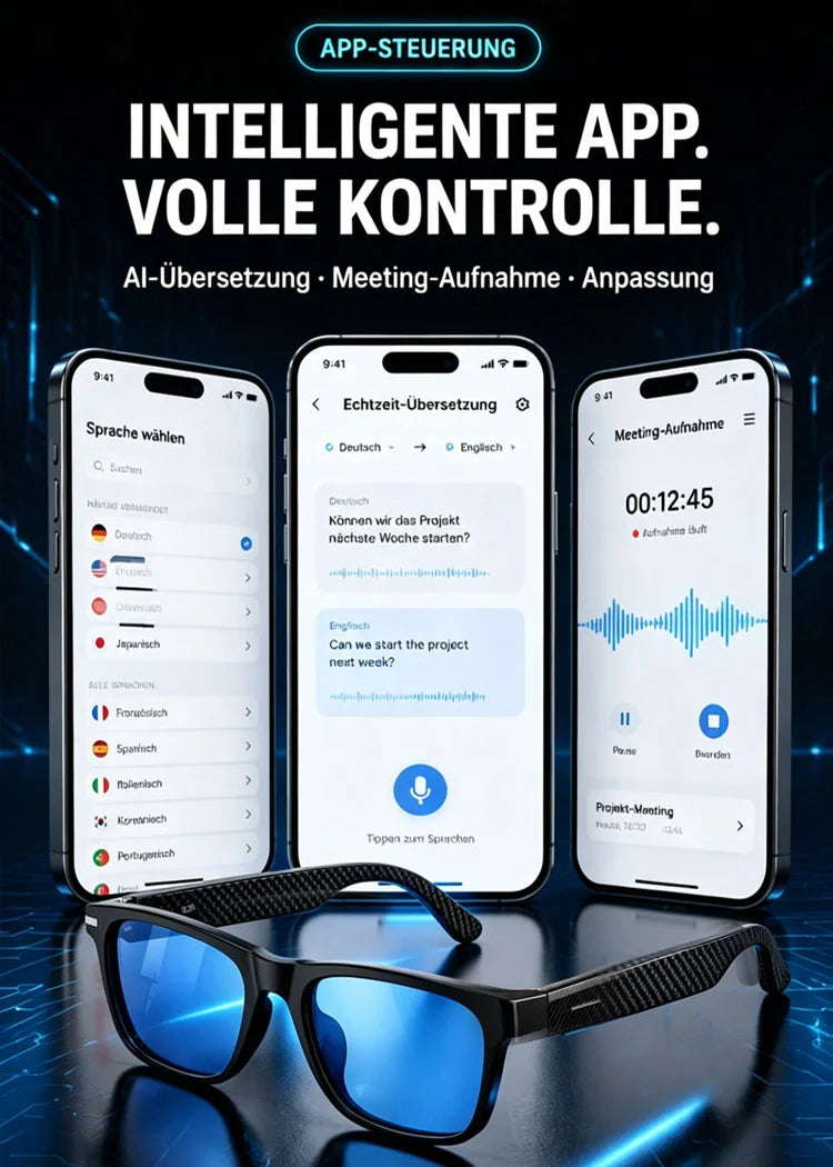 KI-Smart-Brille mit ChatGPT, 8-MP-Kamera und HD 1200P 4K-Videoaufzeichnung, Echtzeitübersetzung in über 160 Sprachen, Bluetooth 5.4, HiFi-Audio- und Musiksteuerung, intelligente Sonnenbrille mit Videoaufzeichnung für unterwegs