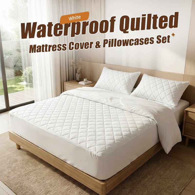 🛏️ 60 % RABATT! 🛡️ Set aus wasserdichtem Matratzenbezug und Kissenbezügen – Milbenabweisend, weich im Griff und leicht zu waschen ✨