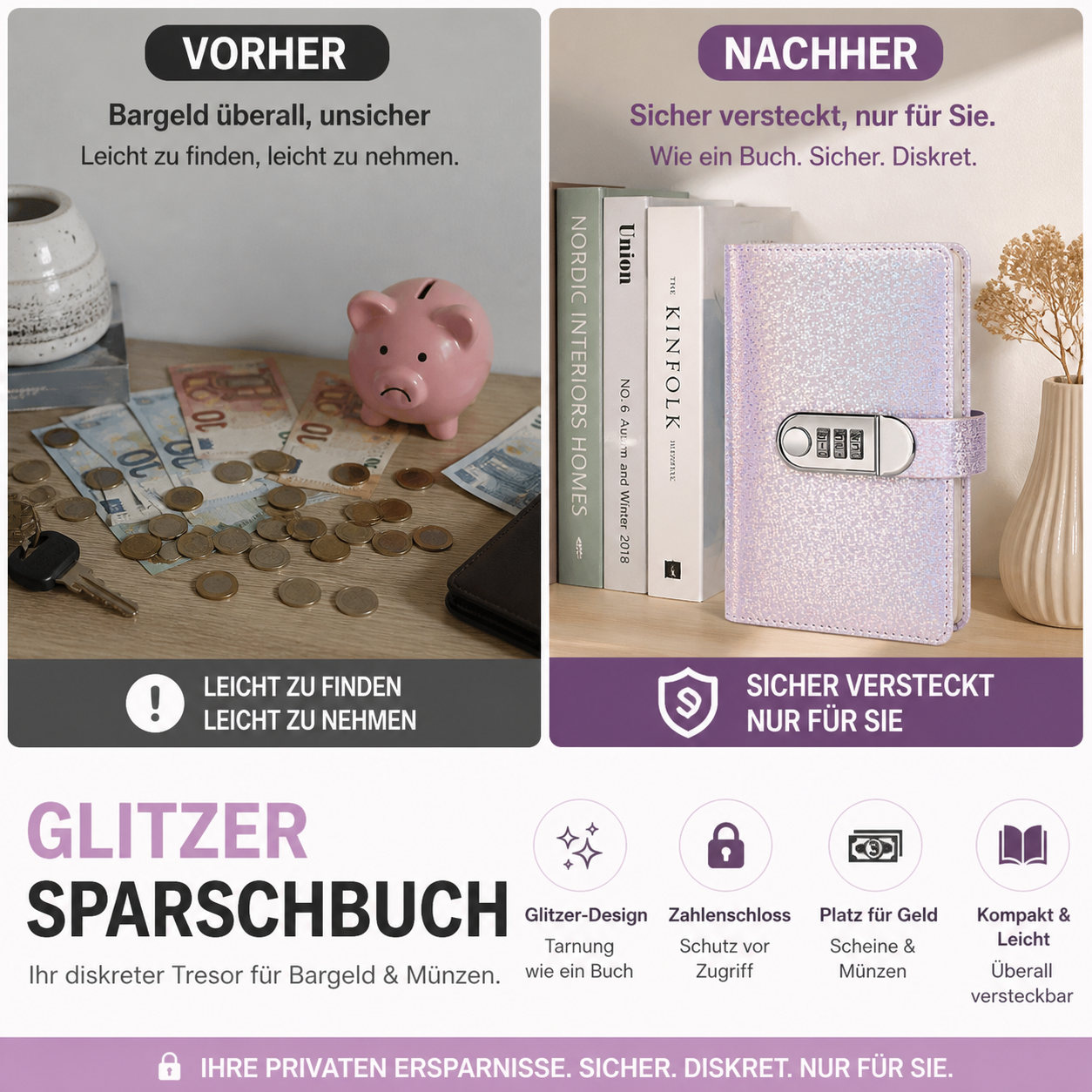 ✨Glitzerndes Sparbuch mit Passwortsperre📒
