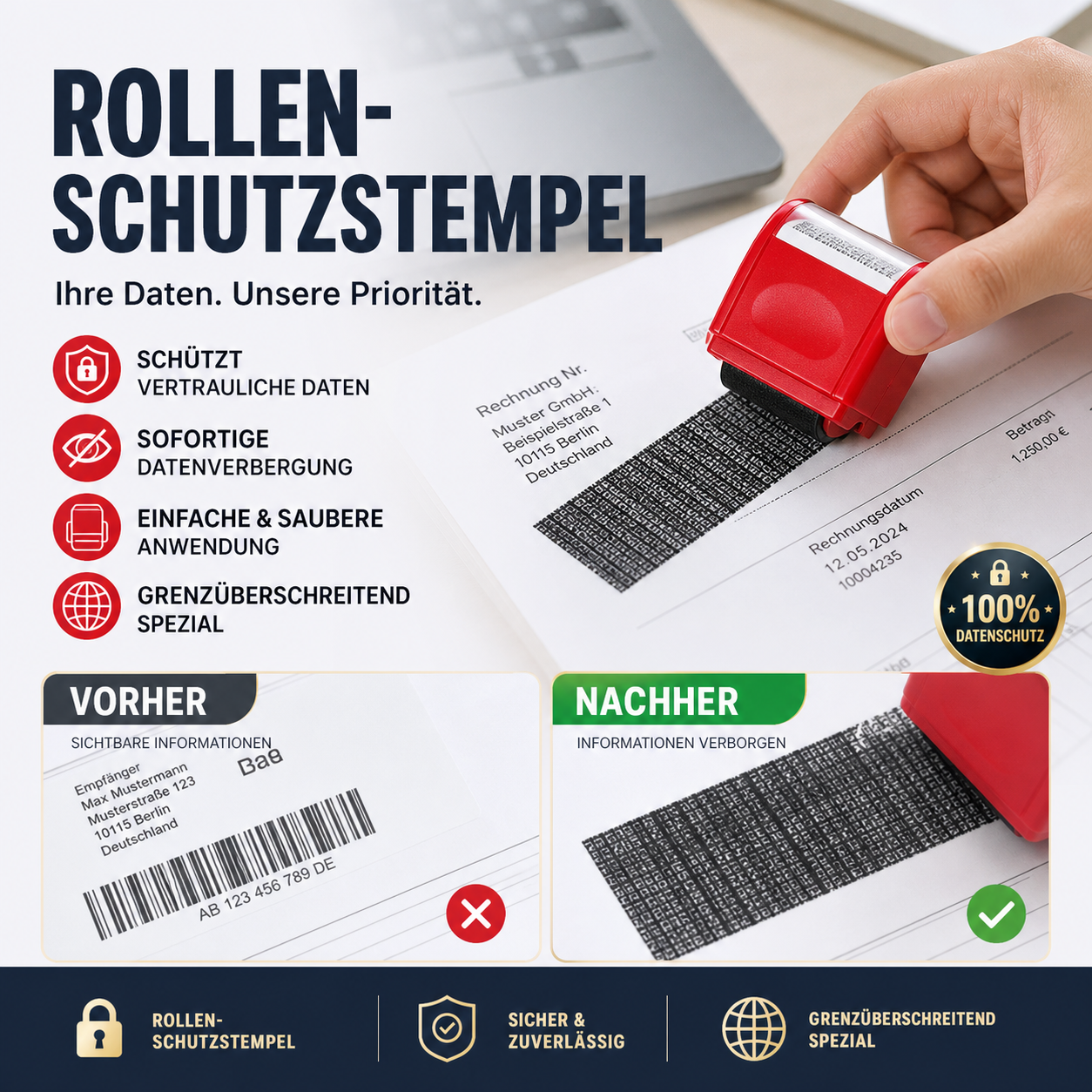 🛡️📄 Rollstempel für Datenschutz – verdeckt persönliche Daten, 100 m Reichweite, jetzt −50%