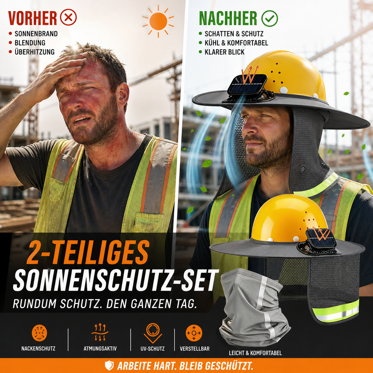 ☀️ 2er-Set Sonnenschutz-Helm mit Nackenschutz