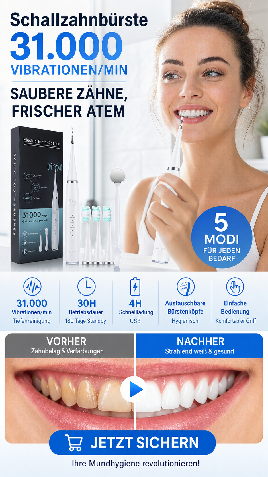 💥 Jetzt 50 % sparen! 🦷 Munddusche & Zahnbürste – 2-in-1-Set für eine gründliche Mundhygiene – kabellos, USB-aufladbar & vielseitig – perfekt für zu Hause, Reisen & unterwegs – ideal für die tägliche Zahnpflege