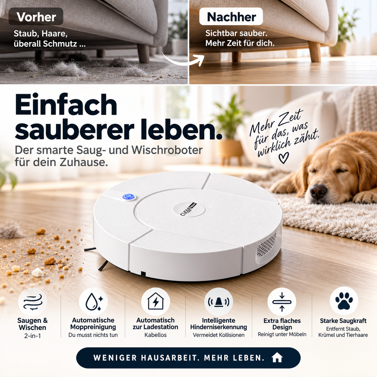 🤖 Intelligenter Saug-Wisch-Roboter mit automatischer Moppreinigung