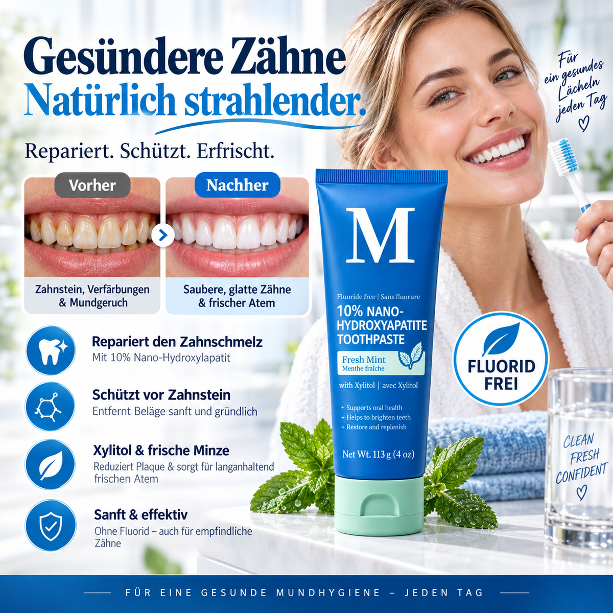 🦷 Fluoridfreie Zahnpasta mit Nano-Hydroxylapatit
