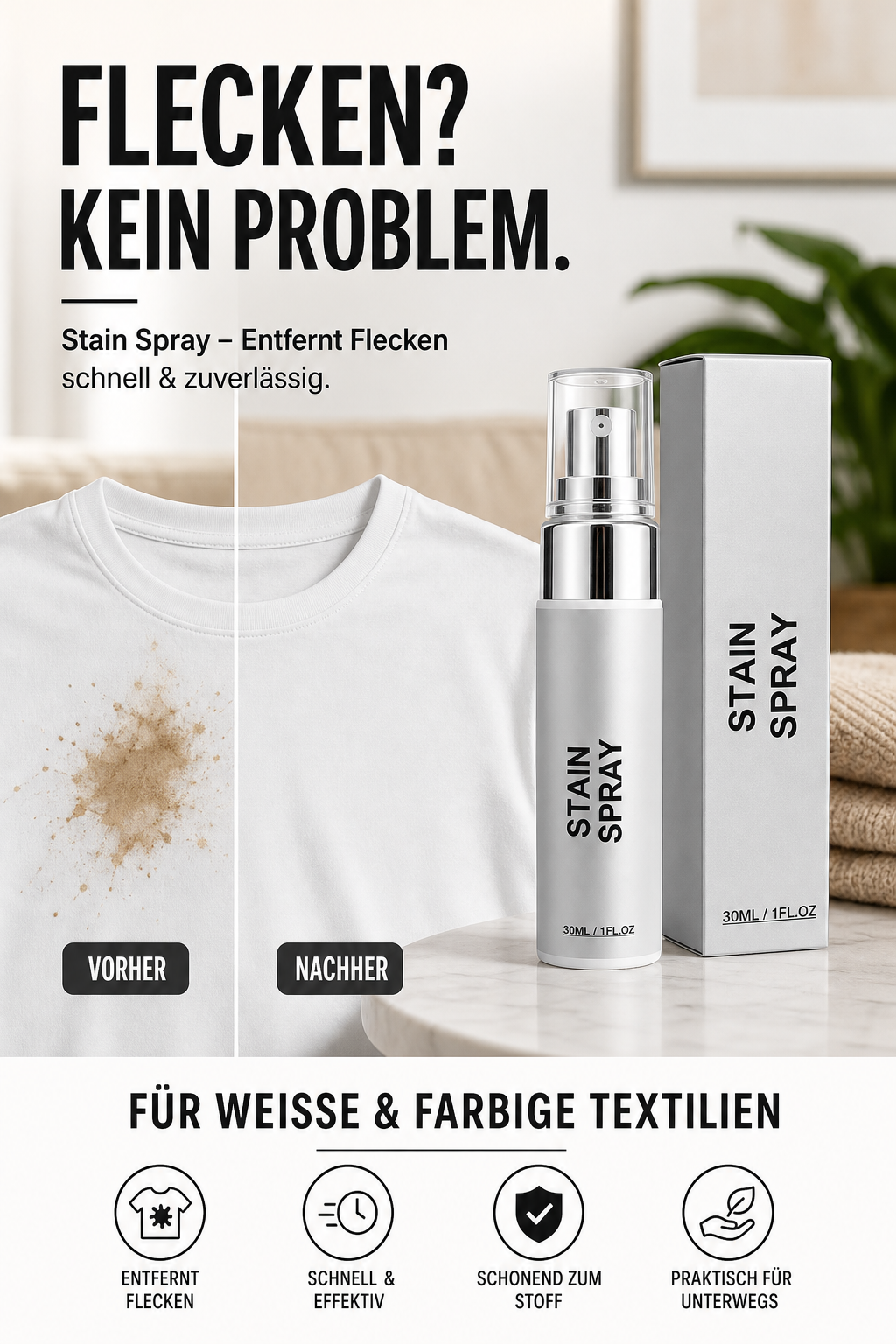 Fleckenentferner-Spray für Kleidung und Textilien