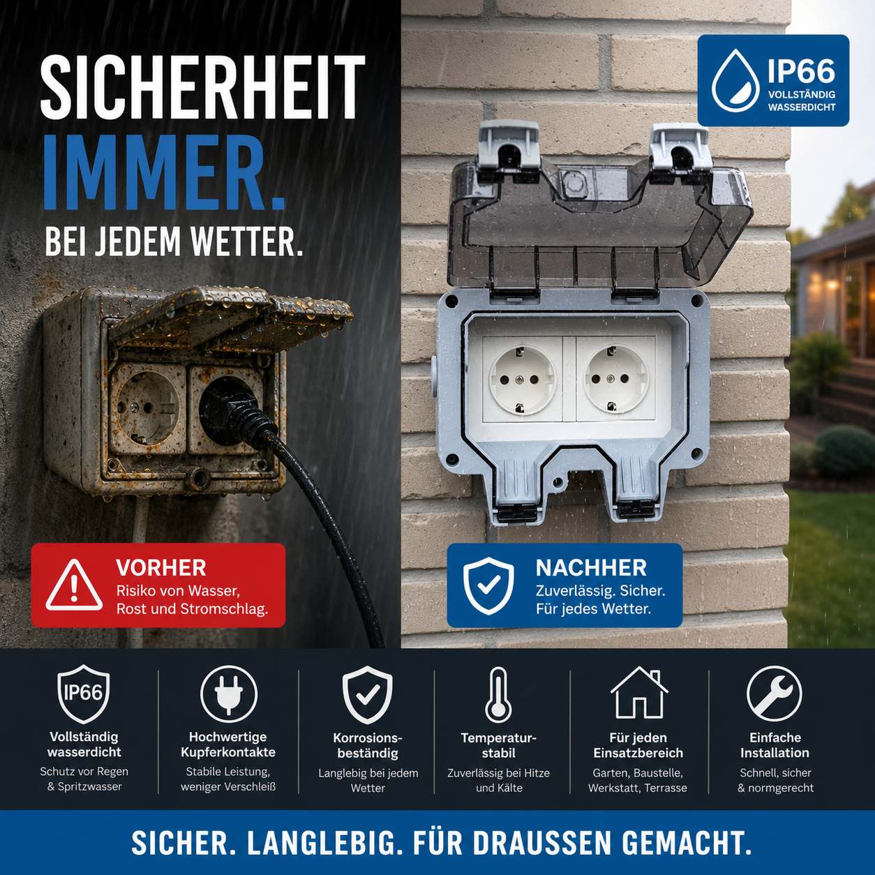 ⚡ Industrie-Steckdose mit IP66-Schutzklasse – absolut wasserdicht, korrosionsbeständig & mit hochwertigen Kontakten aus Kupfer für maximale Sicherheit bei Regen 🌧️